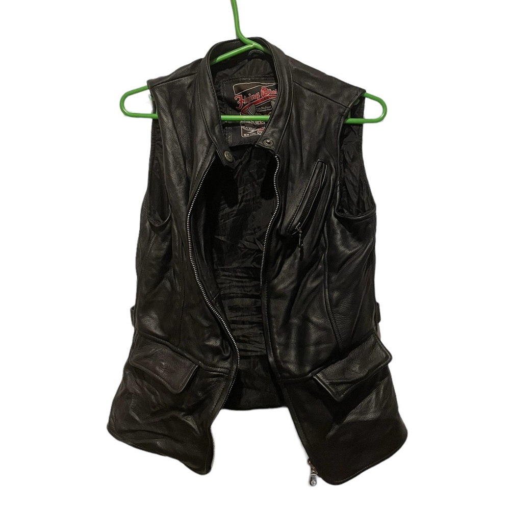 Flying Bikes Oakwood Leather Vest Size Medium Black  Biker Motorcycle New York